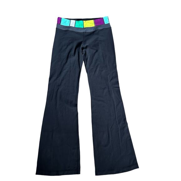 Lululemon Pants - Lululemon Groove Flare Pant Size 8 Black Colorful Waistband Full Length